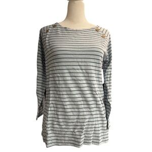 Jones New York Long Sleeve Stripes Top with gold Buttons